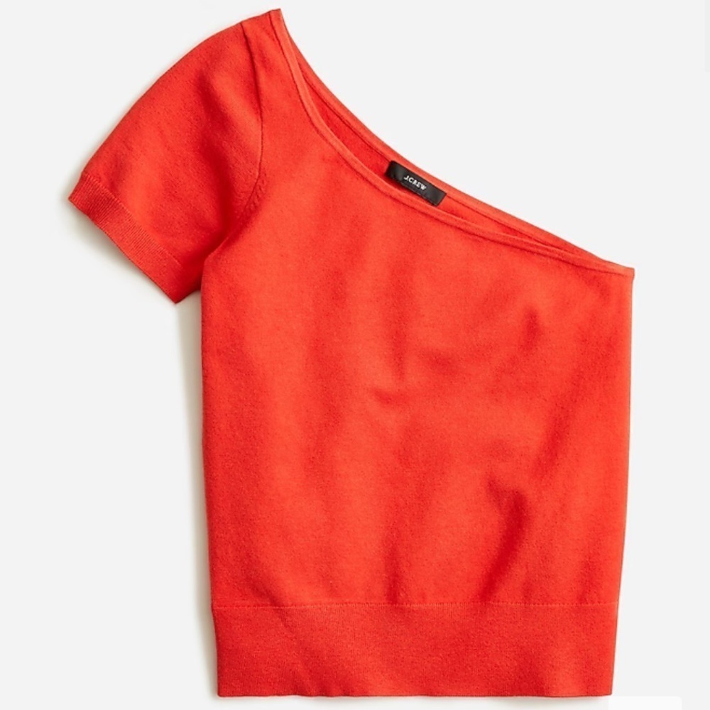 J. Crew Modern Ripe Persimmon one-shoulder fitted Stretch flirty fun Sweater top - Picture 6 of 8